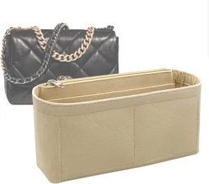 Lckaey Purse Organizer Insert for Chanel 19 Small bag with Side Zipper Pocket Handbag Chanel Maxi Flip bag Organizer Y002beige-L
