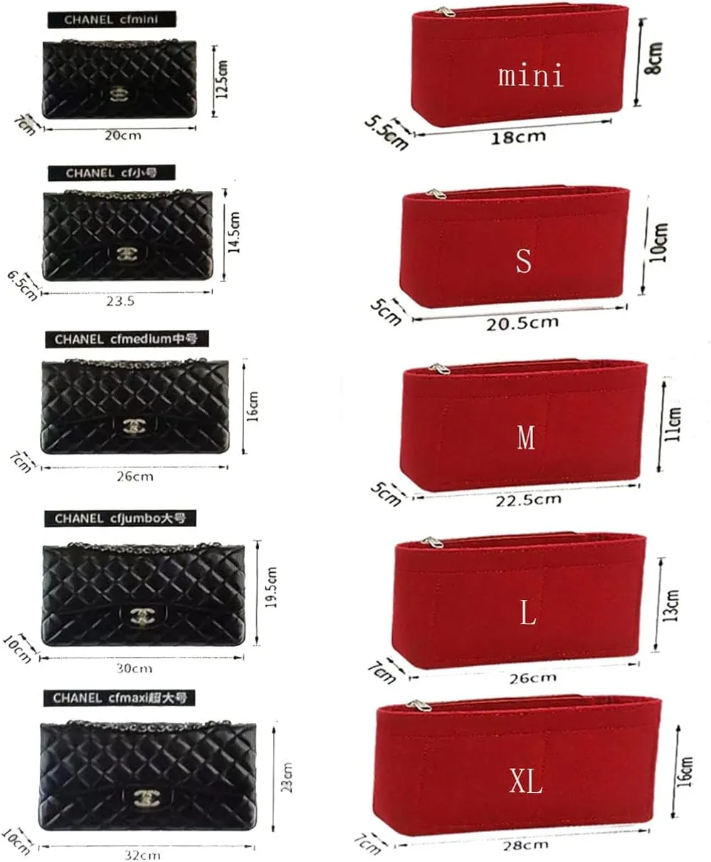 Lckaey Purse Organizer Insert for Classic Flap jumbo bags Shaper Purse Insert - Premium Felt Organizer 2009red-L