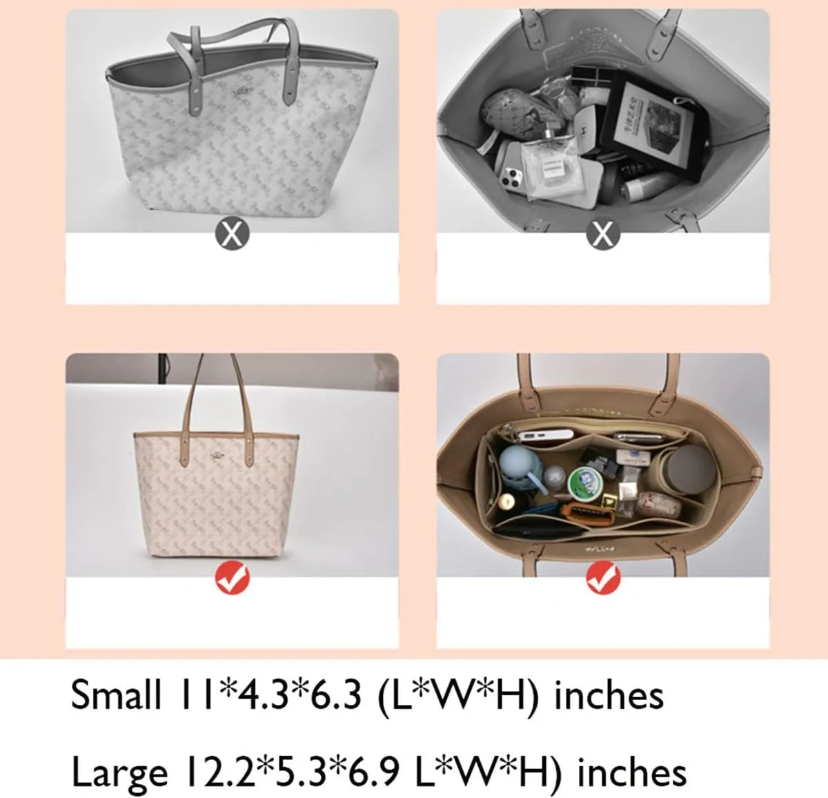 Lckaey Purse Organizer Insert for coach bag insert tote organizer purse small hand large1082brown side pull-S