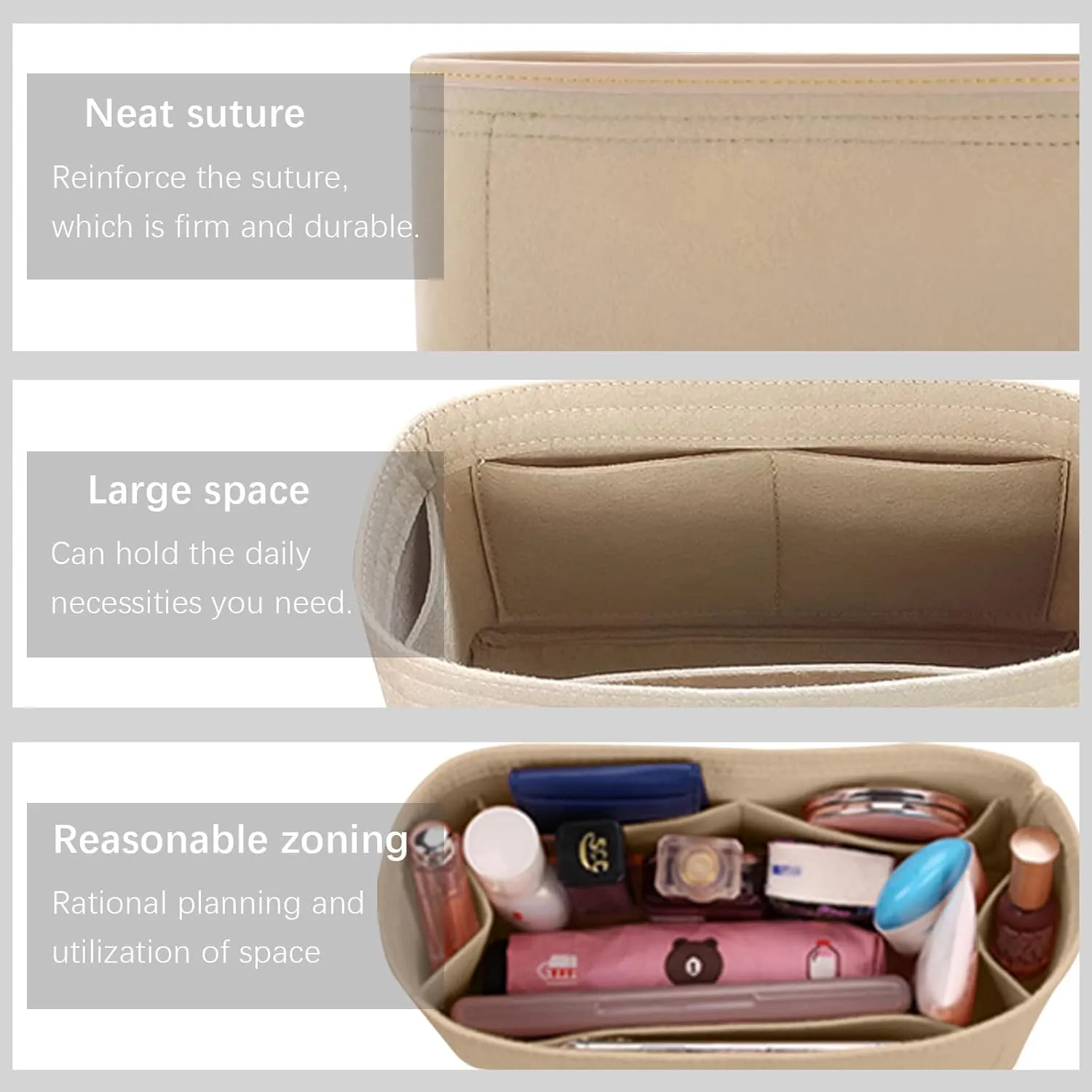 Lckaey Purse Organizer insert for loewe puzzle Handbag bag Felt insert Y091Khaki-M