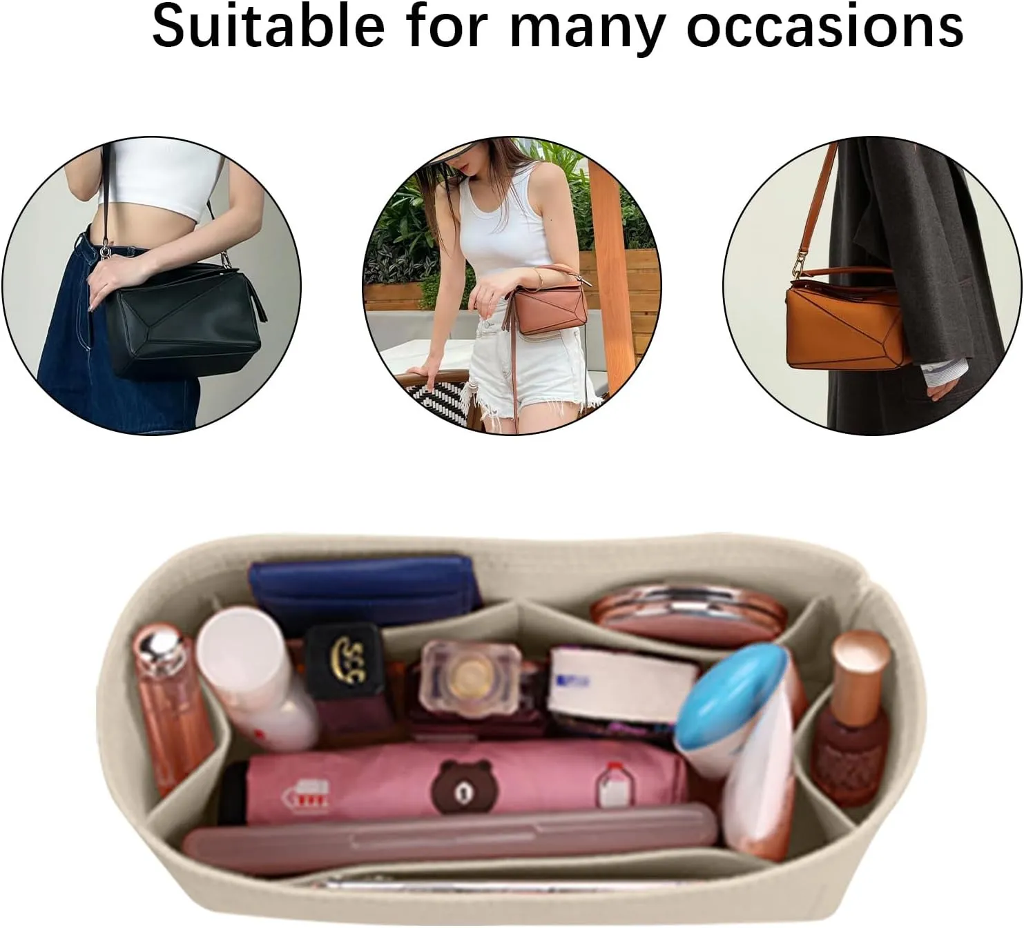 Lckaey Purse Organizer insert for loewe puzzle Handbag bag Felt insert Y091Khaki-M