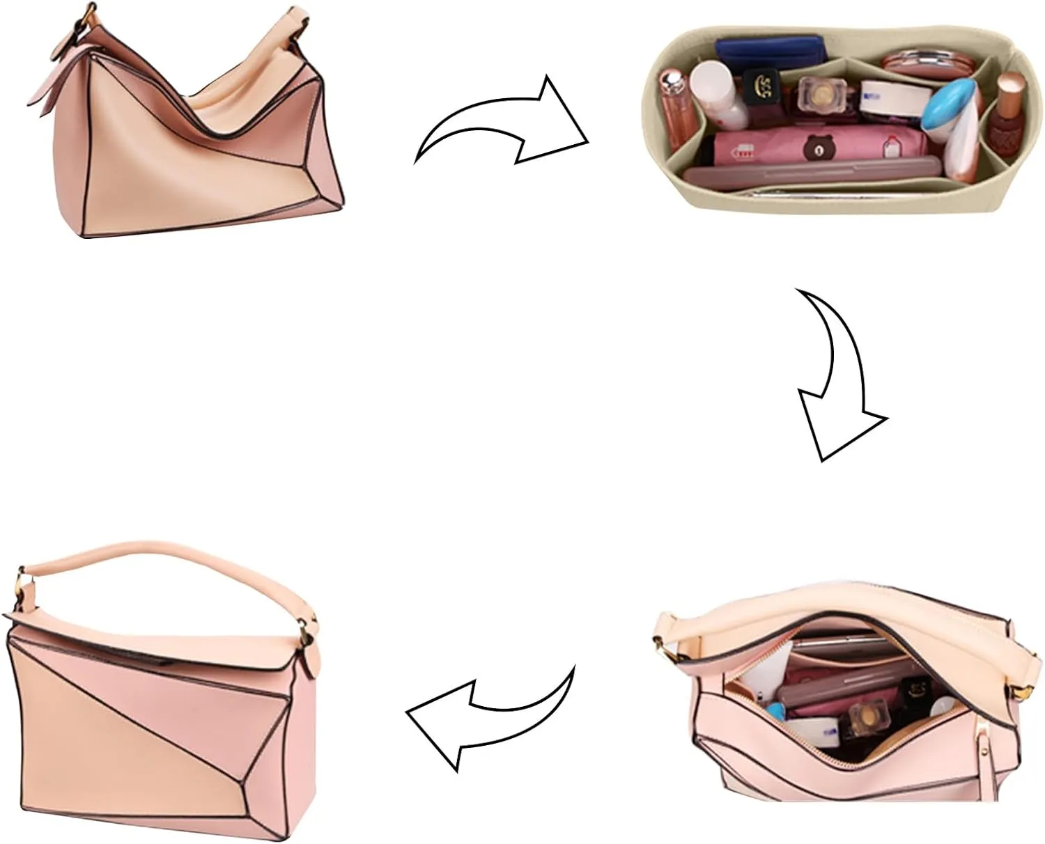 Lckaey Purse Organizer insert for loewe puzzle Handbag bag Felt insert Y091Khaki-M