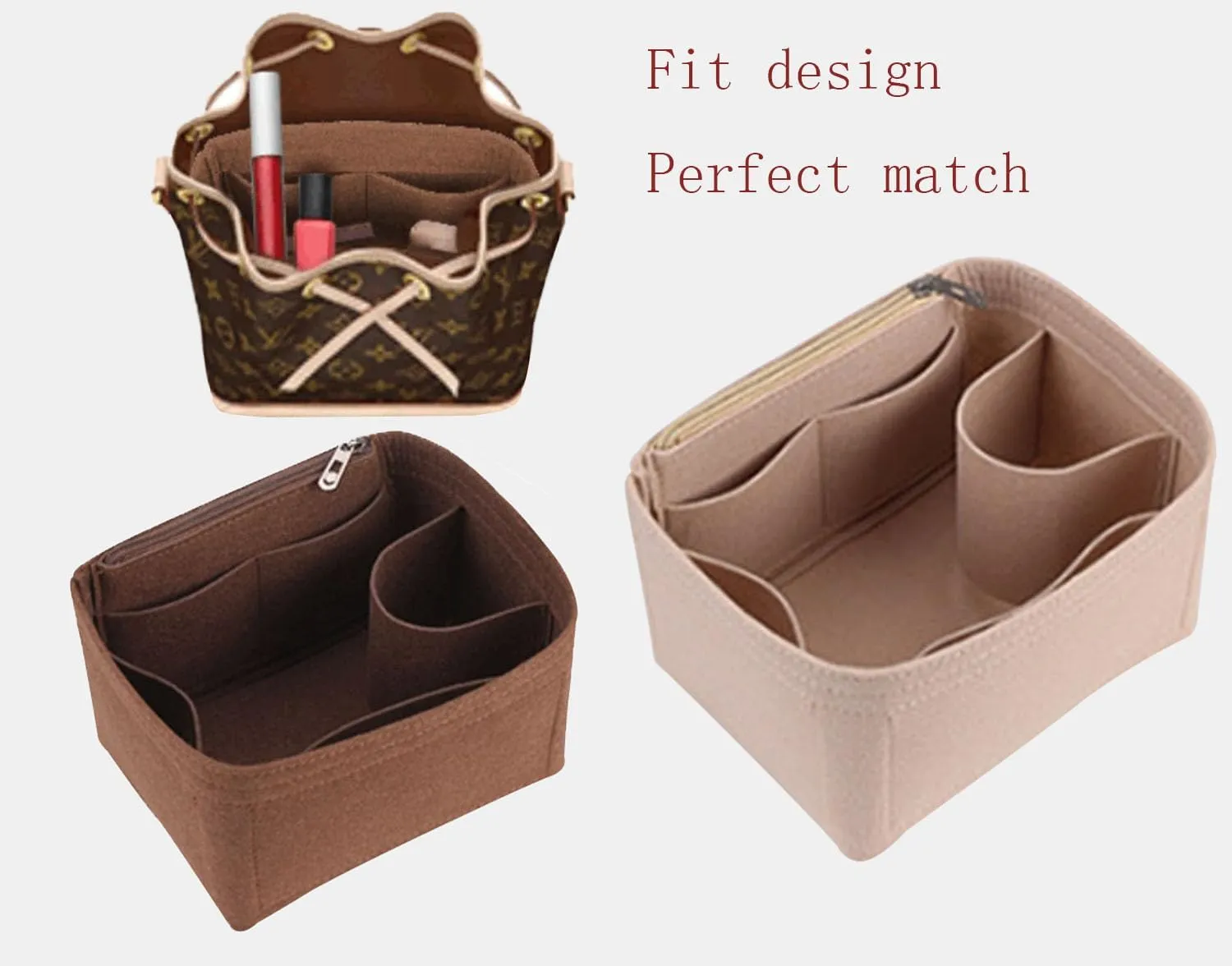 Lckaey Purse Organizer insert for LV NOE BB Petit NOE NM storage bag Organizer With Zipped pocket Y059coffee-Large