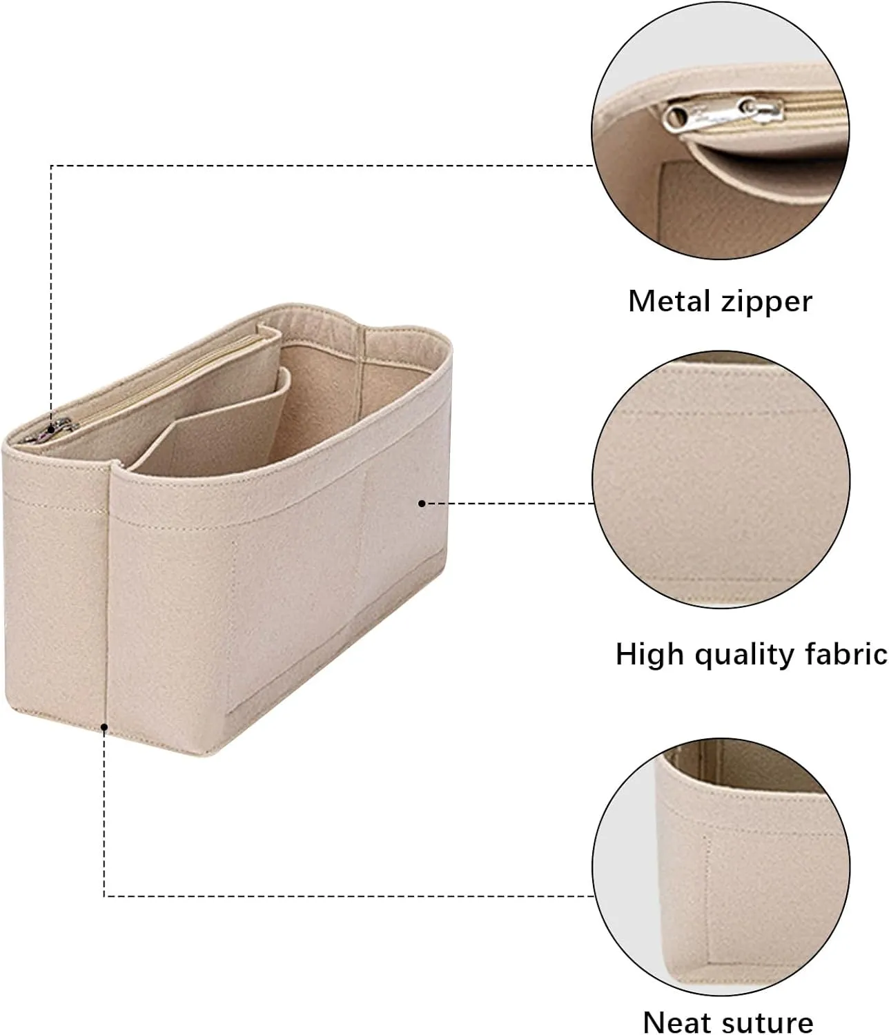 Lckaey Purse Organizer tote bag organizer for hermes garden party 26 Handbag Felt insert Y085Khaki-S