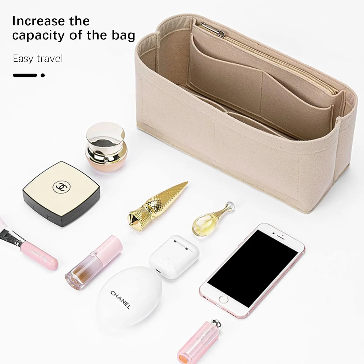 Lckaey Purse Organizer tote bag organizer for hermes garden party 26 Handbag Felt insert Y085Khaki-S
