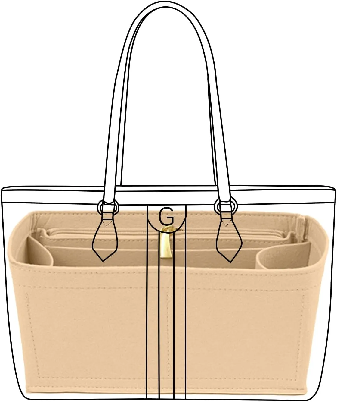 Lckaey tote bag organizer Insert for gucci ophidia Purse women large tote bag insert Y070Khaki-Ce pull