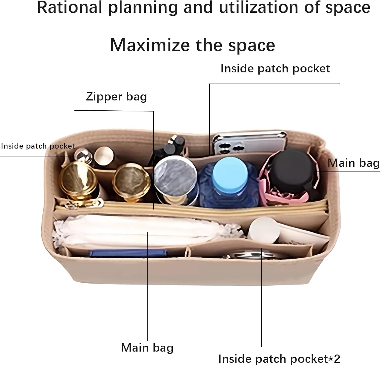 Lckaey tote bag organizer Insert for gucci ophidia Purse women large tote bag insert Y070Khaki-M pull