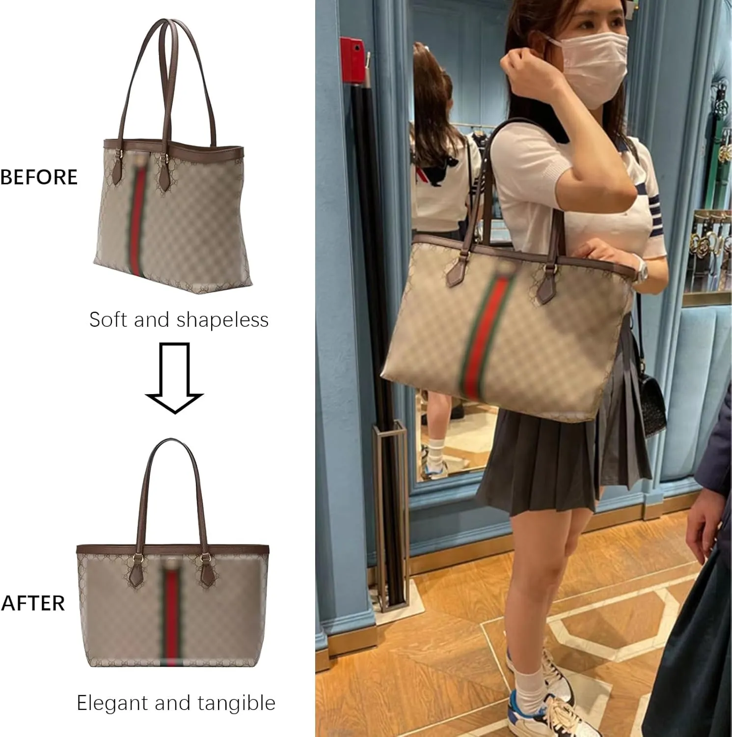 Lckaey tote bag organizer Insert for gucci ophidia Purse women large tote bag insert Y070Khaki-M pull