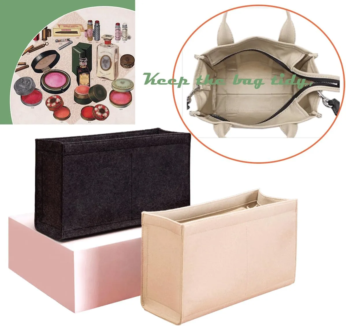 Lckaey tote bag organizer insert for marc jacobs organizer large tote bag organizer 2042beige-M