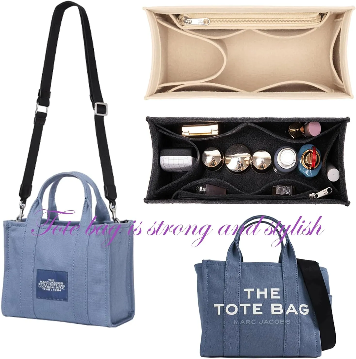 Lckaey tote bag organizer insert for marc jacobs organizer large tote bag organizer 2042beige-M