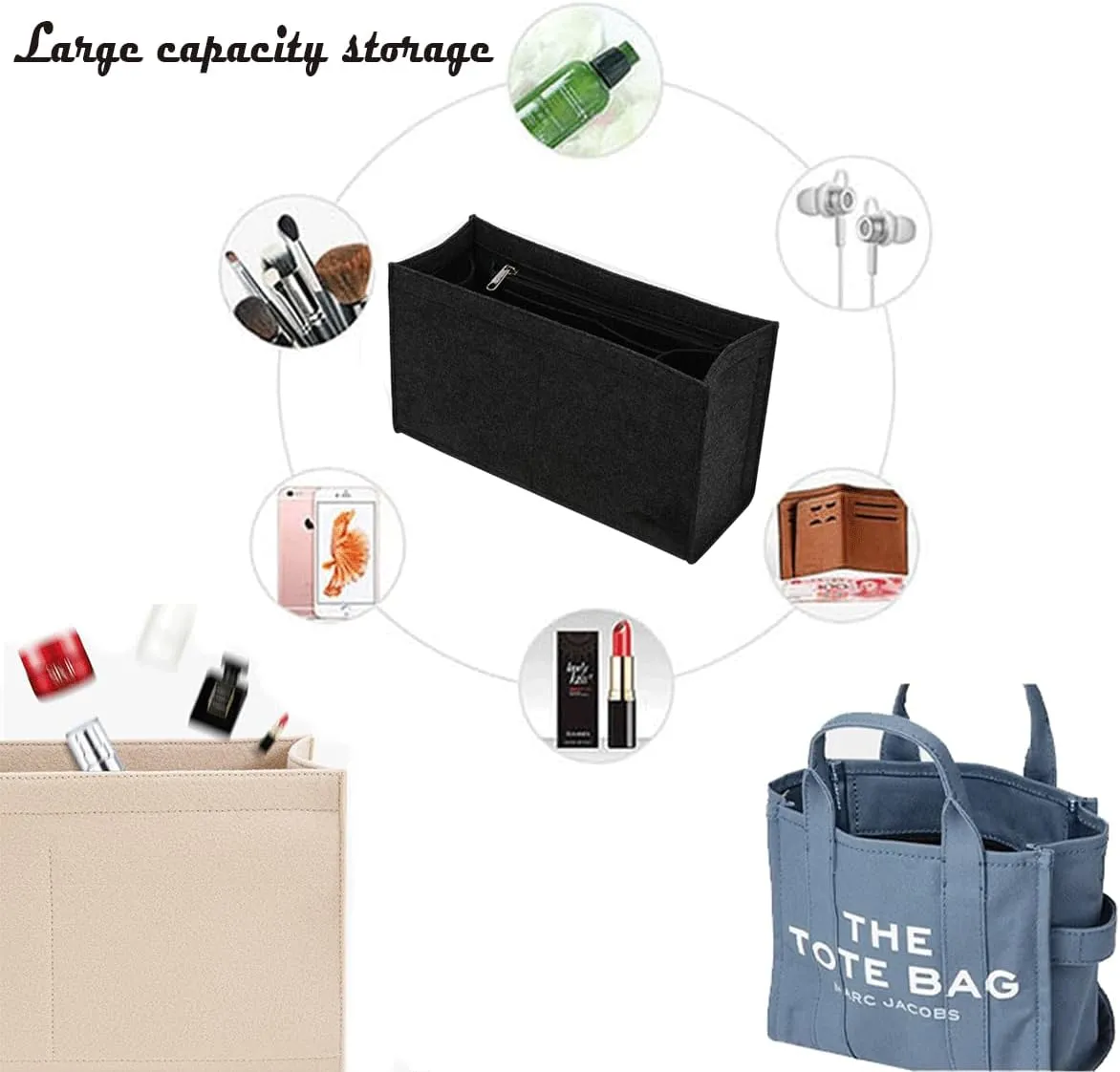 Lckaey tote bag organizer insert for marc jacobs organizer large tote bag organizer 2042beige-M