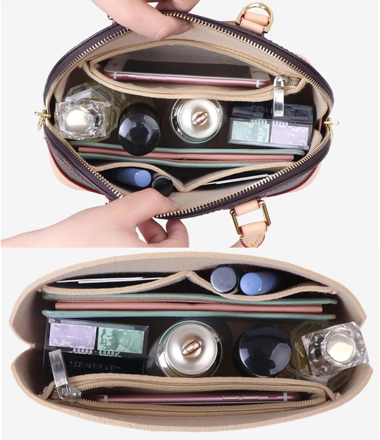 Lckaey Women Alma Organizer Bag for Alma BB PM MM GM insert Felt Purse Organizer 1004brown-XL（NLMA-PM