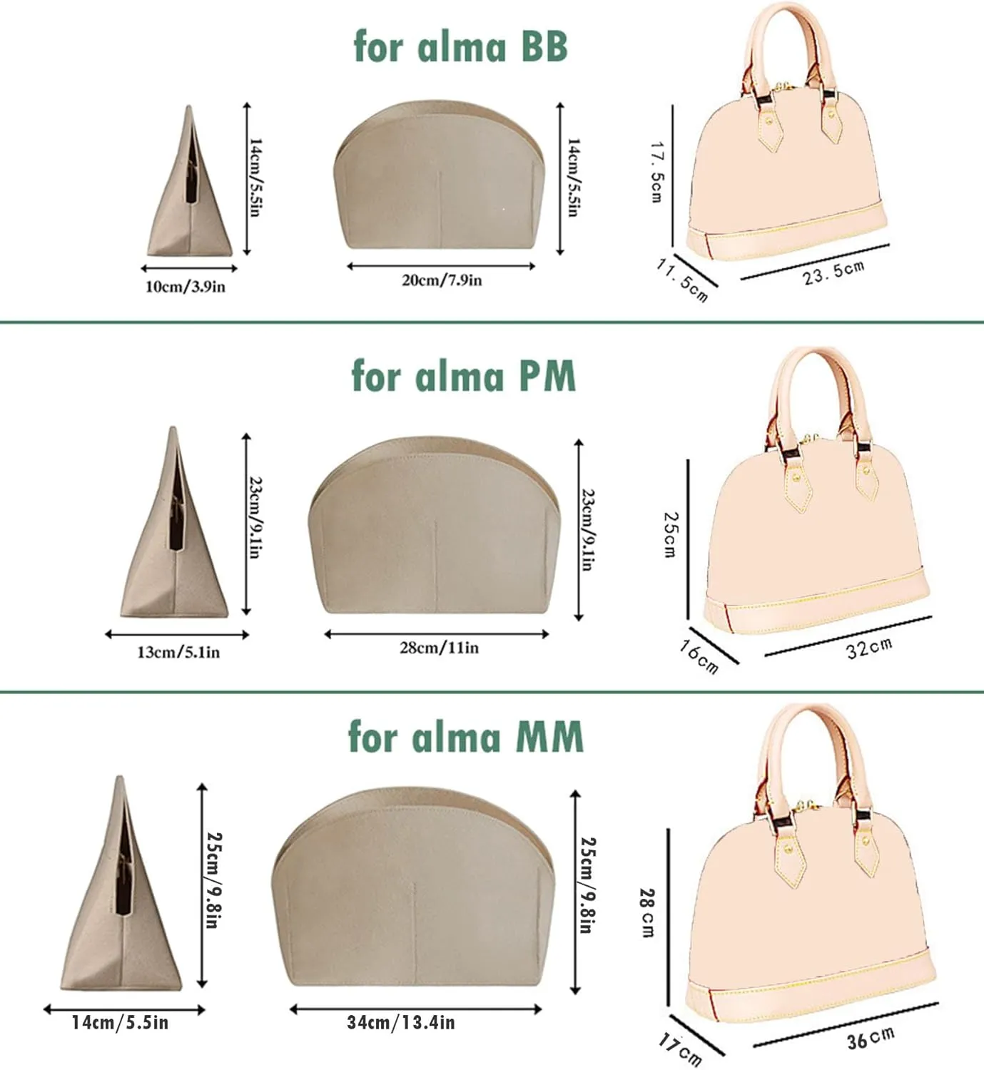 Lckaey Women Alma Organizer Bag for Alma BB PM MM GM insert Felt Purse Organizer 1004brown-XL（NLMA-PM
