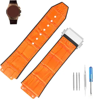 Leather 25mm Watch Bands Compatible Fit for Hublot Big Bang 19mm*25mm*22mm Replacement Watch Strap Wirstband Bracelet For Men and Women(with metal buckle)