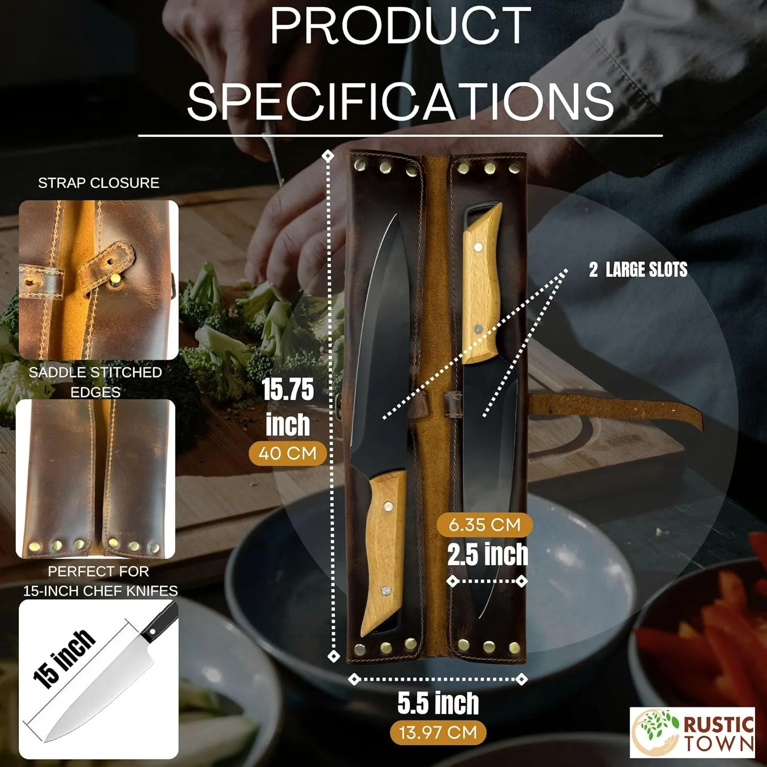 Leather Knife Roll - Chef's Knife Case Holder Cutlery Carrying Organizer Storage Bag - Travel Friendly Gift for Men & Women
