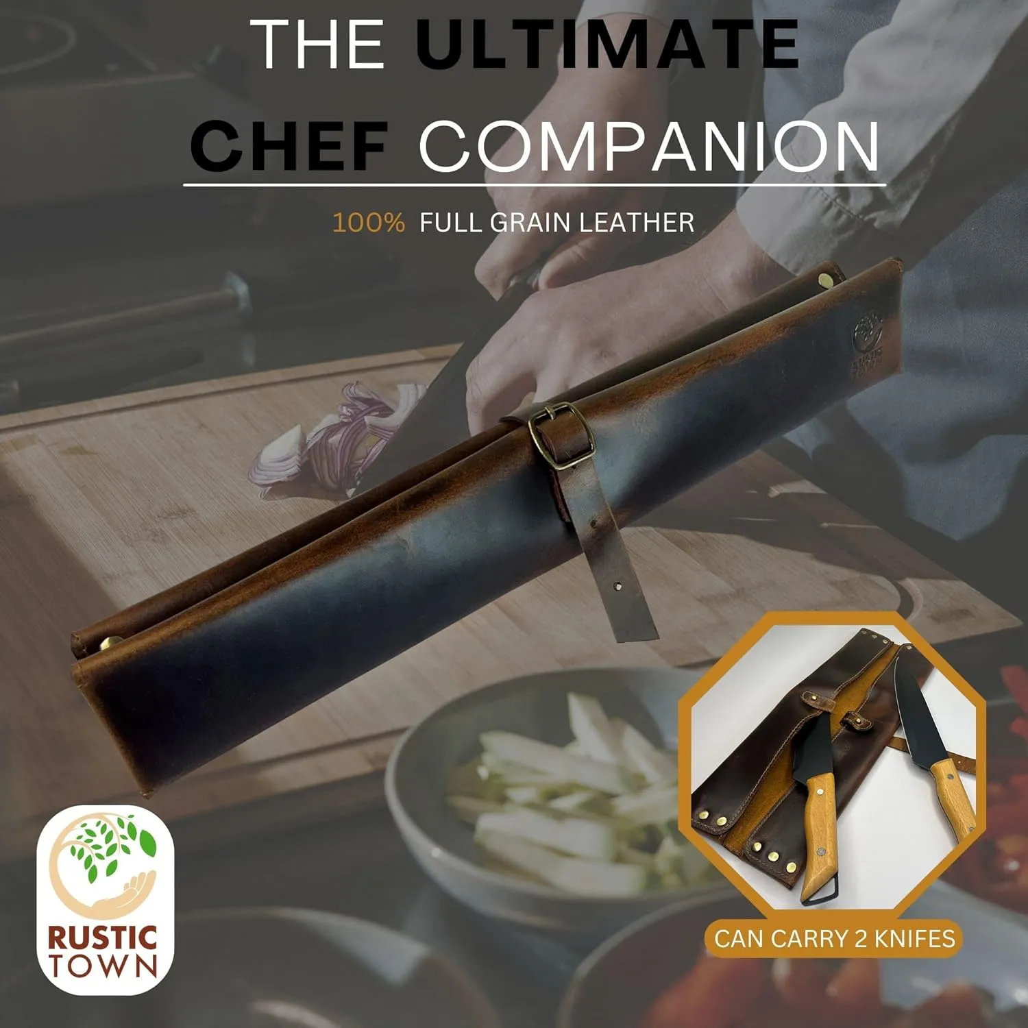 Leather Knife Roll - Chef's Knife Case Holder Cutlery Carrying Organizer Storage Bag - Travel Friendly Gift for Men & Women