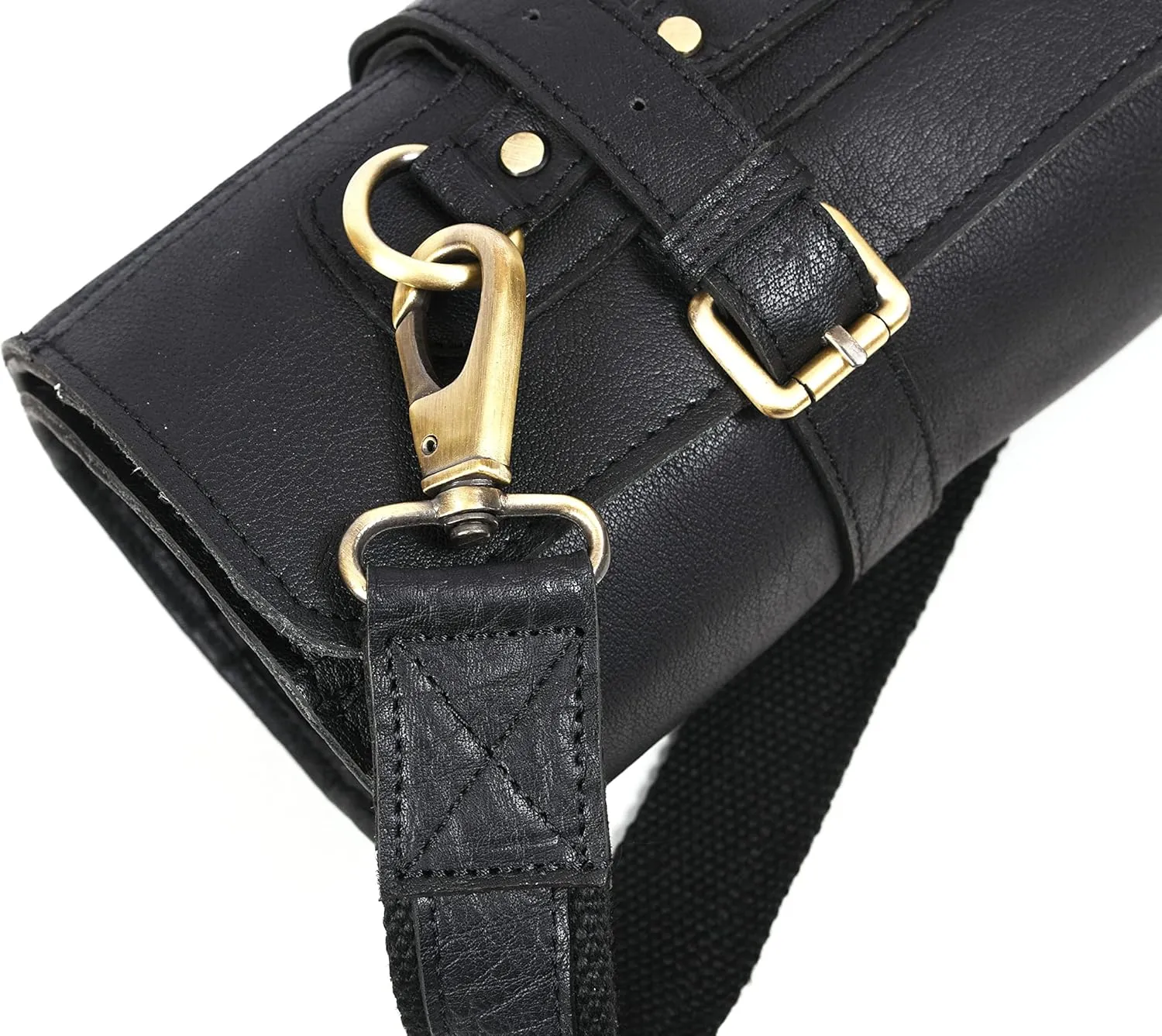 Leather Knife Roll Storage Bag, Elastic and Expandable 10 Pockets, Adjustable/Detachable Shoulder Strap, Travel-Friendly Chef Knife Case