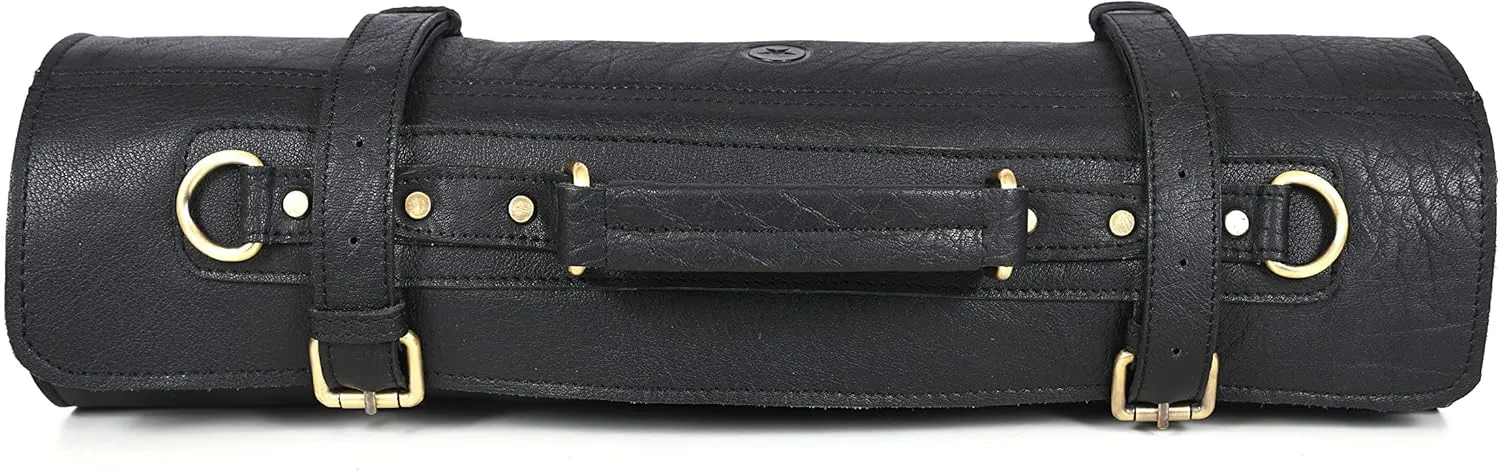 Leather Knife Roll Storage Bag, Elastic and Expandable 10 Pockets, Adjustable/Detachable Shoulder Strap, Travel-Friendly Chef Knife Case