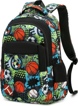 LEDAOU School Backpack Teen Boys Kids Bookbag Daypack School Bag (Green Dots Rugby)