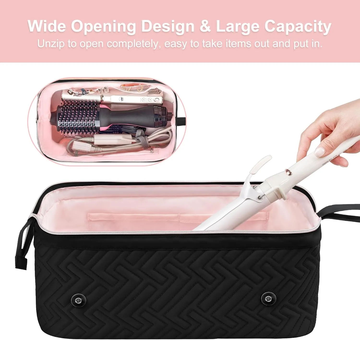 Leudes Hair Tools Travel Bag for Women Heat Resistant Mat for Travel Essentials Hot Tools Straighteners,Flat Irons,Curling Iron,Hot Air Brushes and Hair Dryer Organizer Bags 2 in 1(Black)