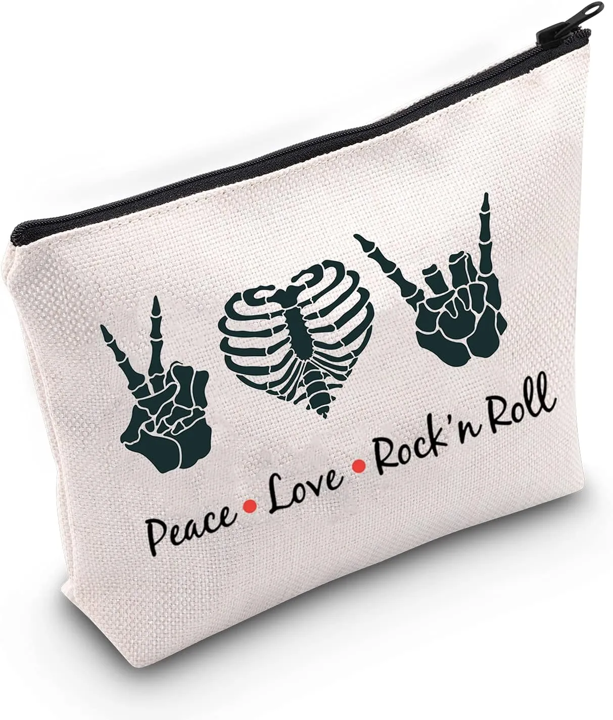LEVLO Funny Rock and Roll Cosmetic Bag Guitar Retro 80s Hippie Hippi Gift Peace Love Rock'N Roll Makeup Zipper Pouch Bag For Friend Family (Peace Love Rock'N Roll)