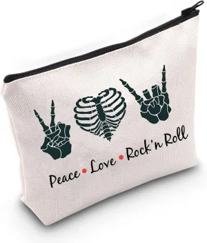 LEVLO Funny Rock and Roll Cosmetic Bag Guitar Retro 80s Hippie Hippi Gift Peace Love Rock'N Roll Makeup Zipper Pouch Bag For Friend Family (Peace Love Rock'N Roll)