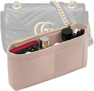 LEXSION Felt Insert Purse Organizer with Zipper,Small Handbag Tote Shaper Insert for GG Marmont Matelasse Shoulder Bag(Pack of 2)-Small 8030 Beige