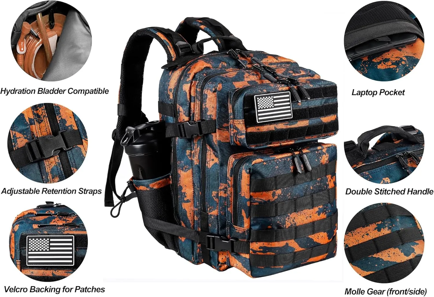 LHI Tactical Military Backpack for Men and Women 25L/35L Army Assault Pack Bag Small Rucksack with Bottle Holder