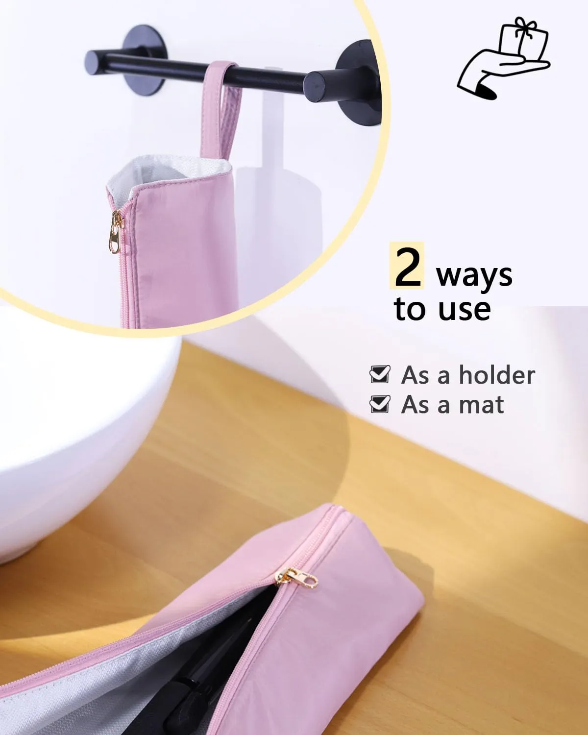 Lifeplus Hot Tool Holder Mat, Heat Resistant Travel Bag for curling Iron & Flat Iron - Vanity Organizer Accessories Decor (Black)