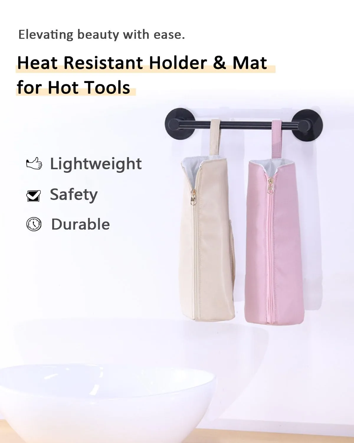 Lifeplus Hot Tool Holder Mat, Heat Resistant Travel Bag for curling Iron & Flat Iron - Vanity Organizer Accessories Decor (Black)