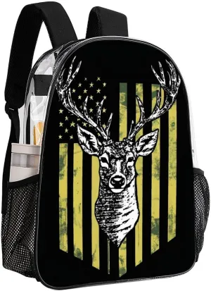 Lightweight Daypack for Camping Business Walking Cycling - Large Capacity Transparent Multipurpose Bookbag, Camouflage American Flag Hunting Camo Deer Black Gym Outdoor Hiking Backpack