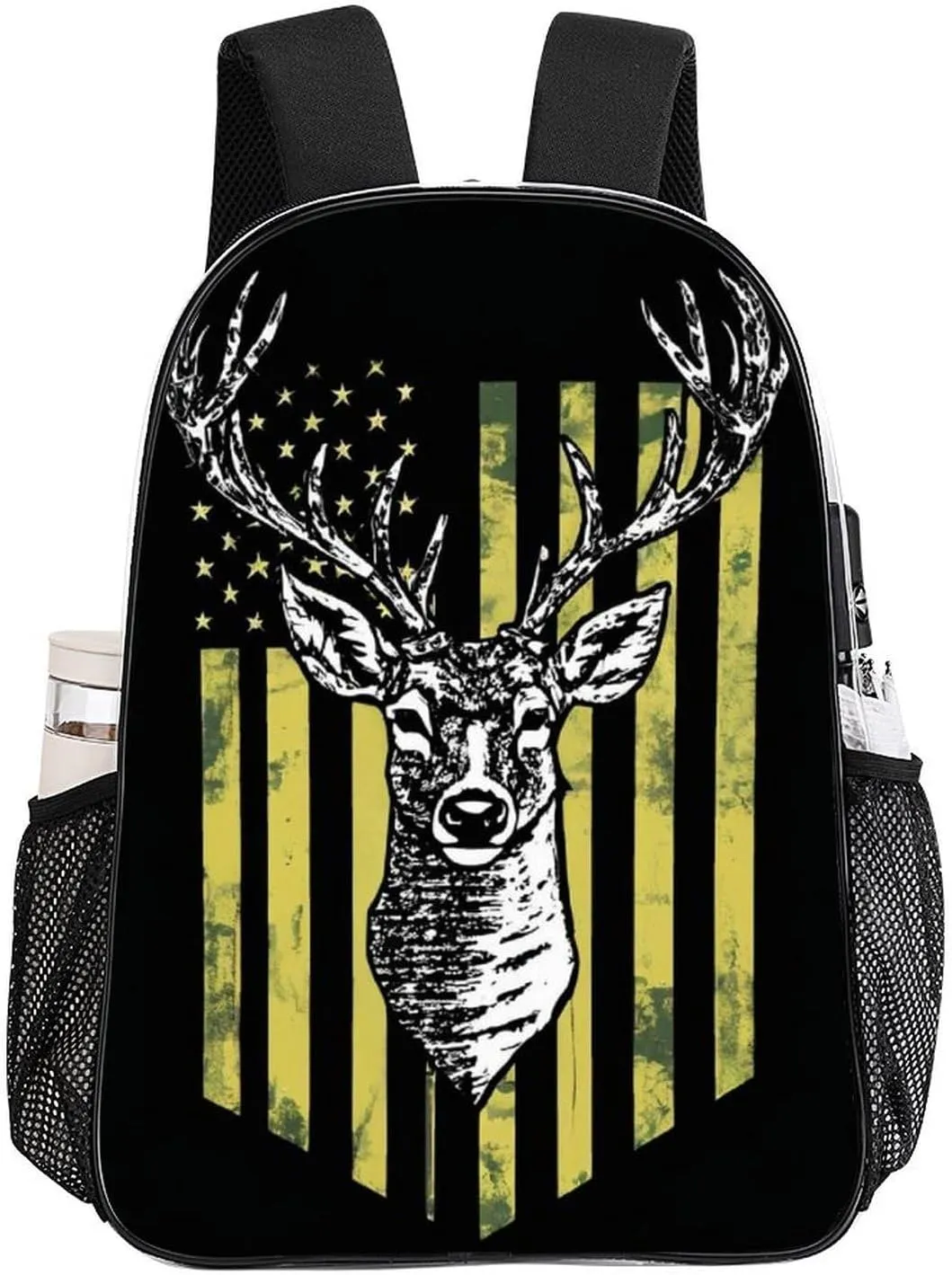 Lightweight Daypack for Camping Business Walking Cycling - Large Capacity Transparent Multipurpose Bookbag, Camouflage American Flag Hunting Camo Deer Black Gym Outdoor Hiking Backpack