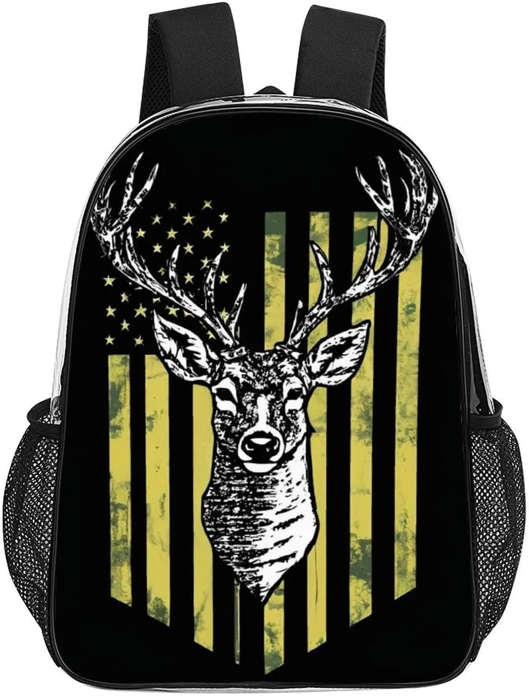 Lightweight Daypack for Camping Business Walking Cycling - Large Capacity Transparent Multipurpose Bookbag, Camouflage American Flag Hunting Camo Deer Black Gym Outdoor Hiking Backpack