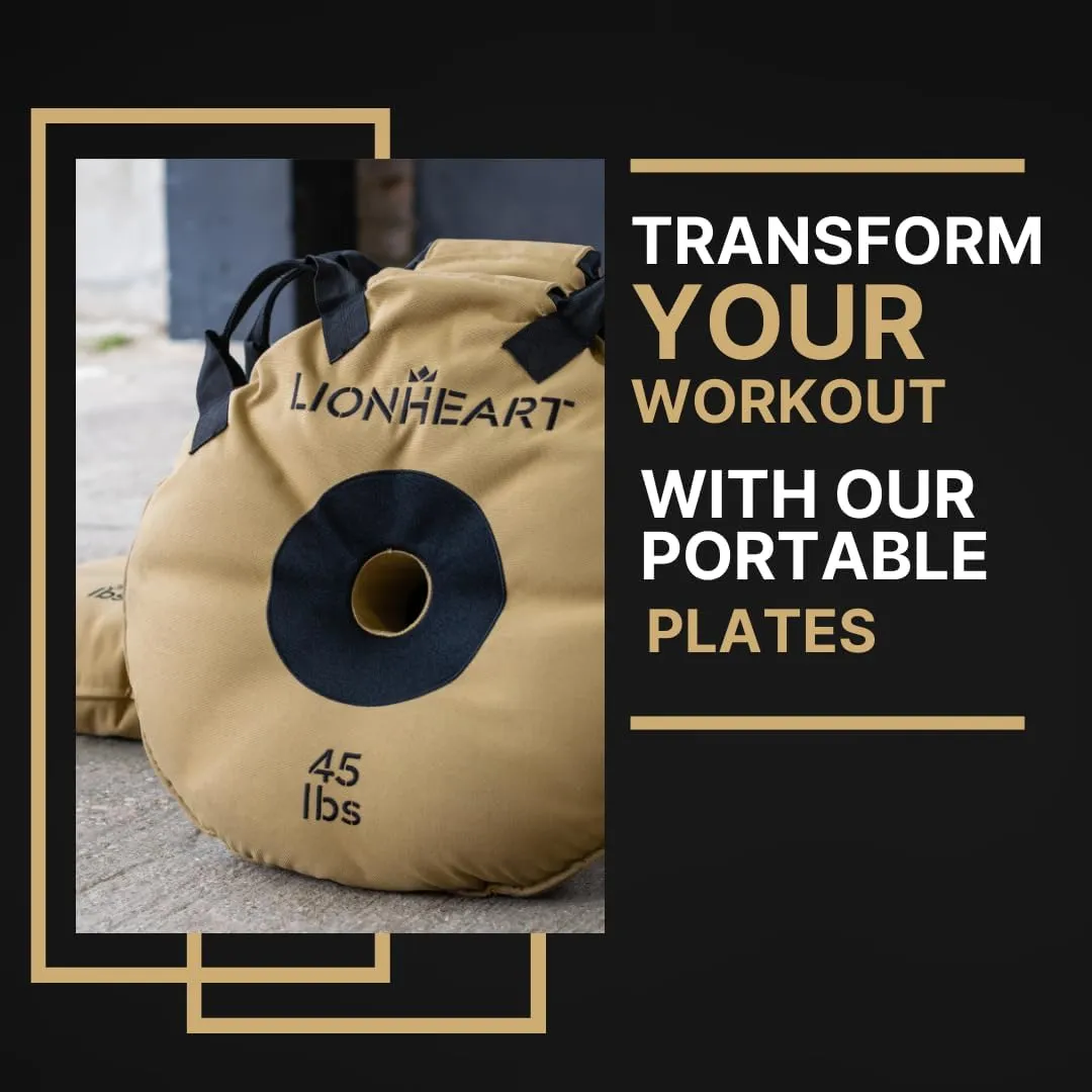 Lionheart Sand Bag Weight Plates Set | Sandbags for Working Out | Home Gym Bumper Plates | Travel-Friendly Sandbag for Fitness & Weight Training | Unfilled 10, 15, 25, 35, 45 lb Plates (Set of 2)