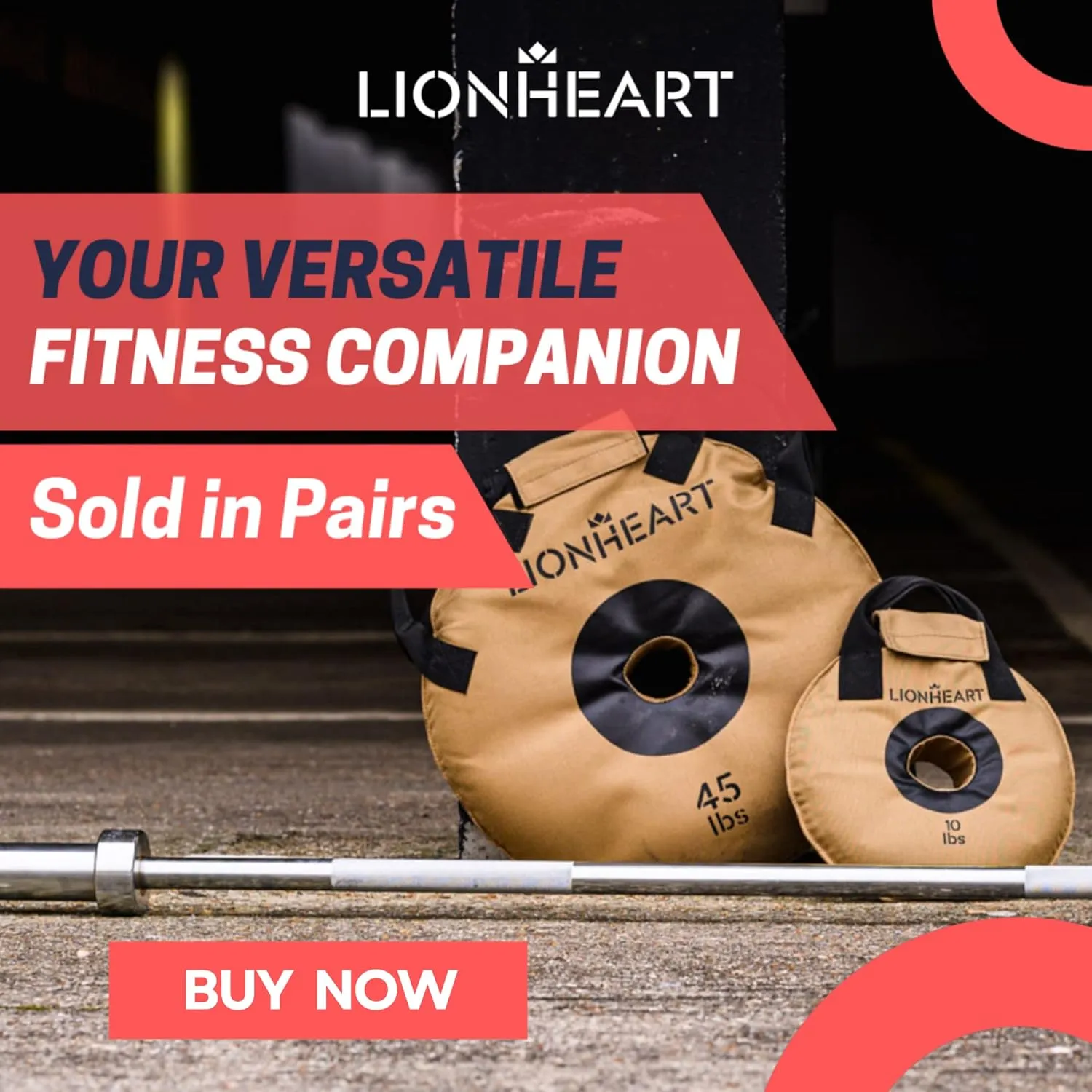 Lionheart Sand Bag Weight Plates Set | Sandbags for Working Out | Home Gym Bumper Plates | Travel-Friendly Sandbag for Fitness & Weight Training | Unfilled 10, 15, 25, 35, 45 lb Plates (Set of 2)