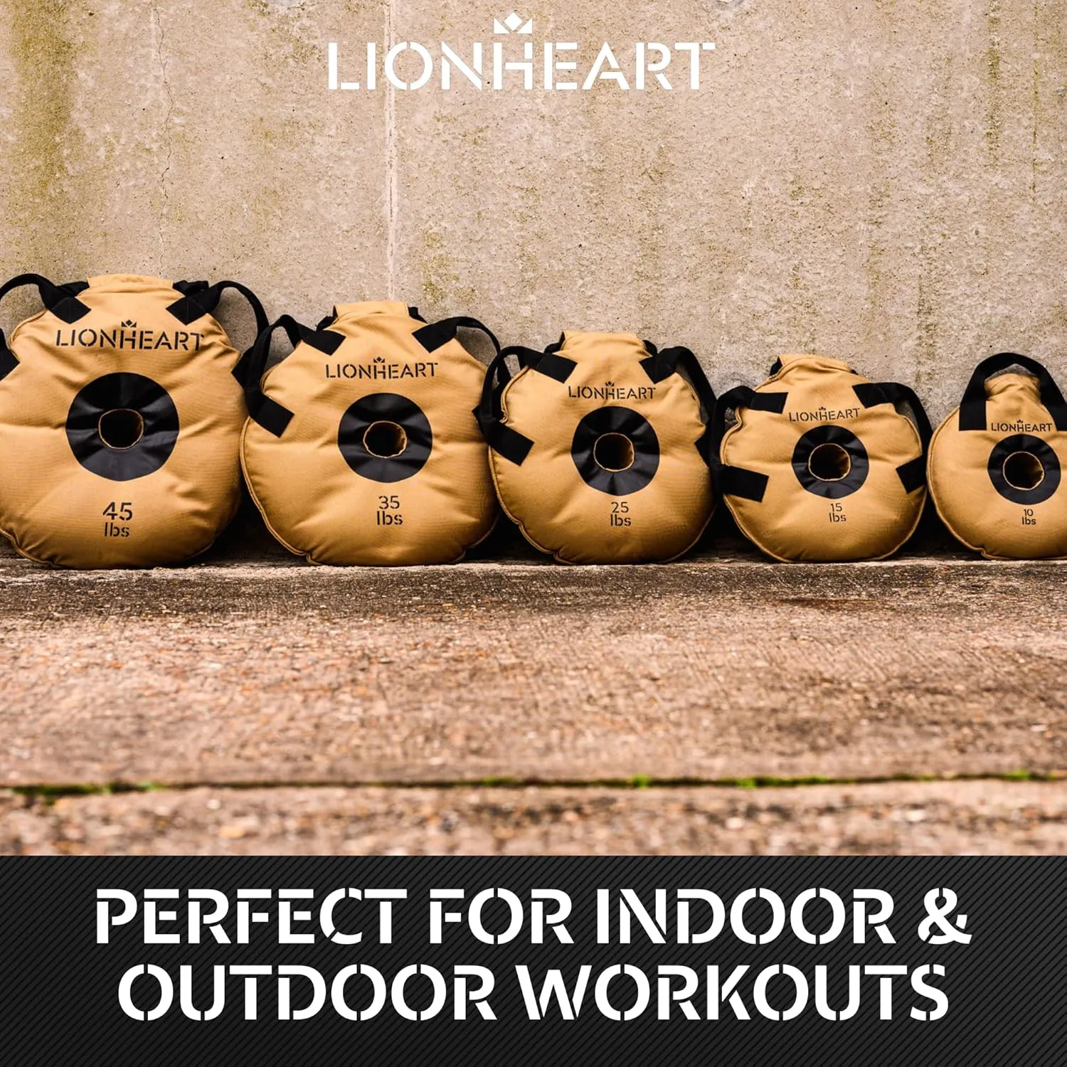 Lionheart Sand Bag Weight Plates Set | Sandbags for Working Out | Home Gym Bumper Plates | Travel-Friendly Sandbag for Fitness & Weight Training | Unfilled 10, 15, 25, 35, 45 lb Plates (Set of 2)