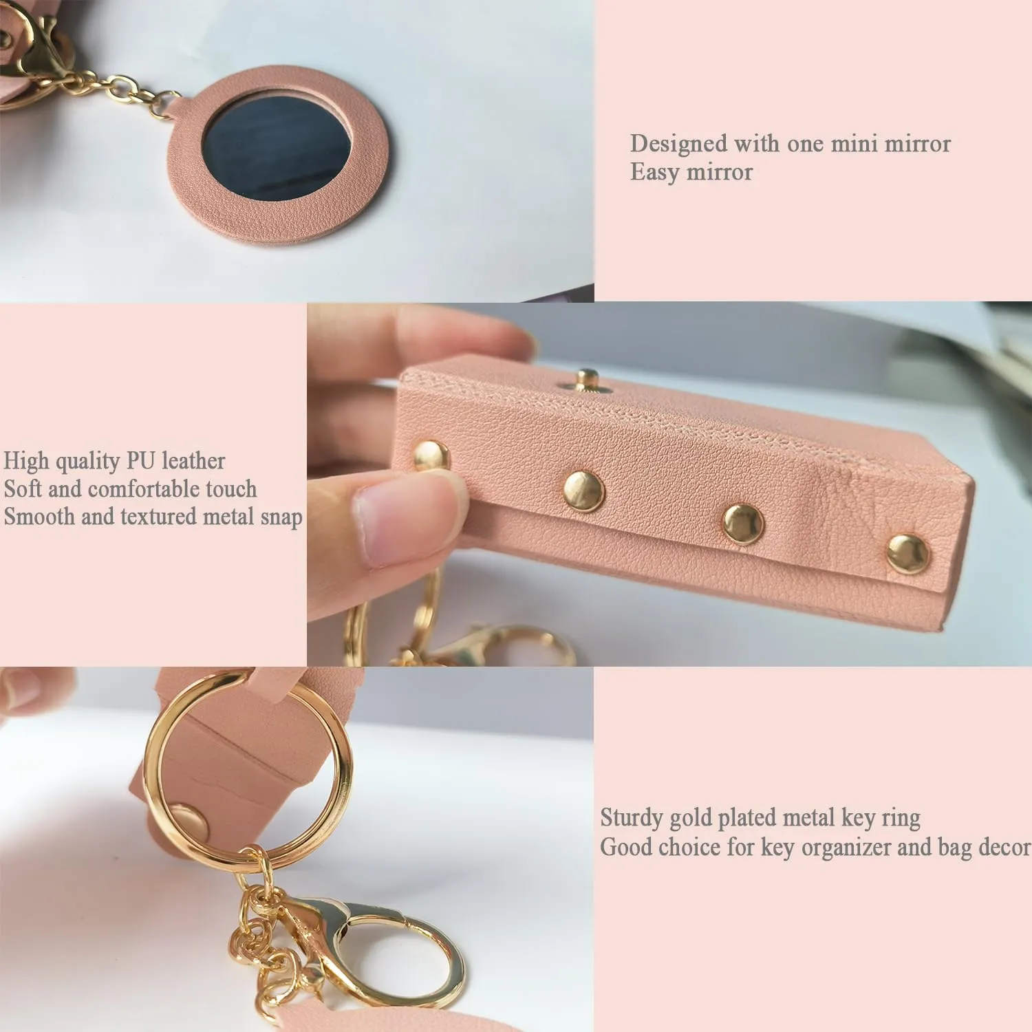 Lipstick Holder Keychain PU Leather Lipstick Pouch Leather Keychain with Mirror Chapstick Holder and Lipstick Organizer for Travel, Gift for Women