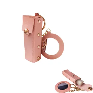Lipstick Holder Keychain PU Leather Lipstick Pouch Leather Keychain with Mirror Chapstick Holder and Lipstick Organizer for Travel, Gift for Women