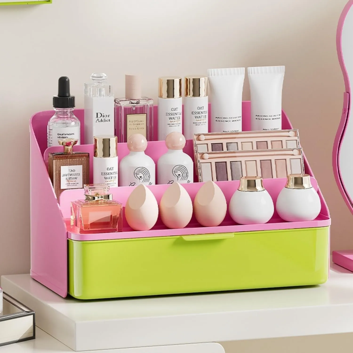 Lipsticks Holder,Lipgloss Organizer and Storage Display Case for Lip Gloss,Makeup Organizer with drawer,3 Rows spacious compartments & 1 extra drawers Makeup Holder & Cosmetics Display Case