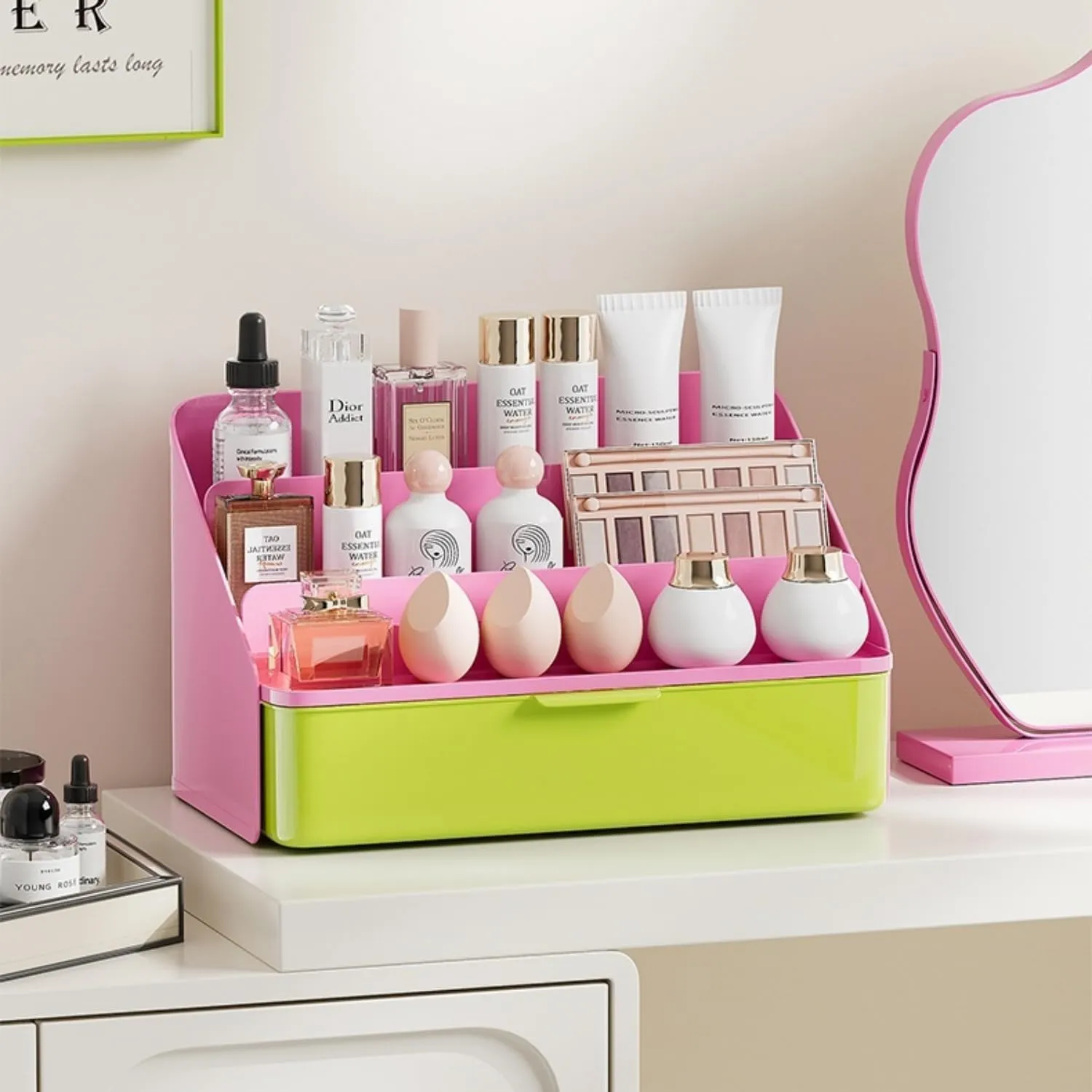 Lipsticks Holder,Lipgloss Organizer and Storage Display Case for Lip Gloss,Makeup Organizer with drawer,3 Rows spacious compartments & 1 extra drawers Makeup Holder & Cosmetics Display Case