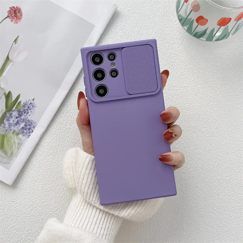 Liquid Silicone Soft Case For Samsung Galaxy A Series With Sliding Camera Cover