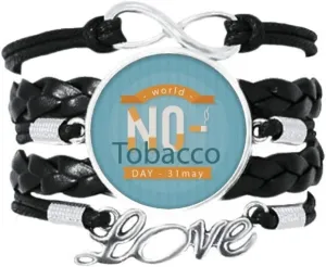 Logo No Tobacco Day Art Deco Gift Fashion Bracelet Love Accessory Twisted Leather Knitting Rope Wristband Gift