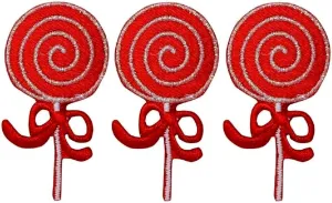 Lollipop Applique Patch - Swirl Red Candy Badge 1.75" (3-Pack, Iron On) Embroidered Iron on Patch Sew On for Clothing Applique for Jackets, Hats, Backpacks Repair Patches for Craft