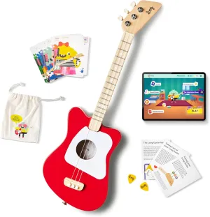 Loog Mini Acoustic kids Guitar for Beginners 3-strings Ages 3  Learning app and lessons included Red