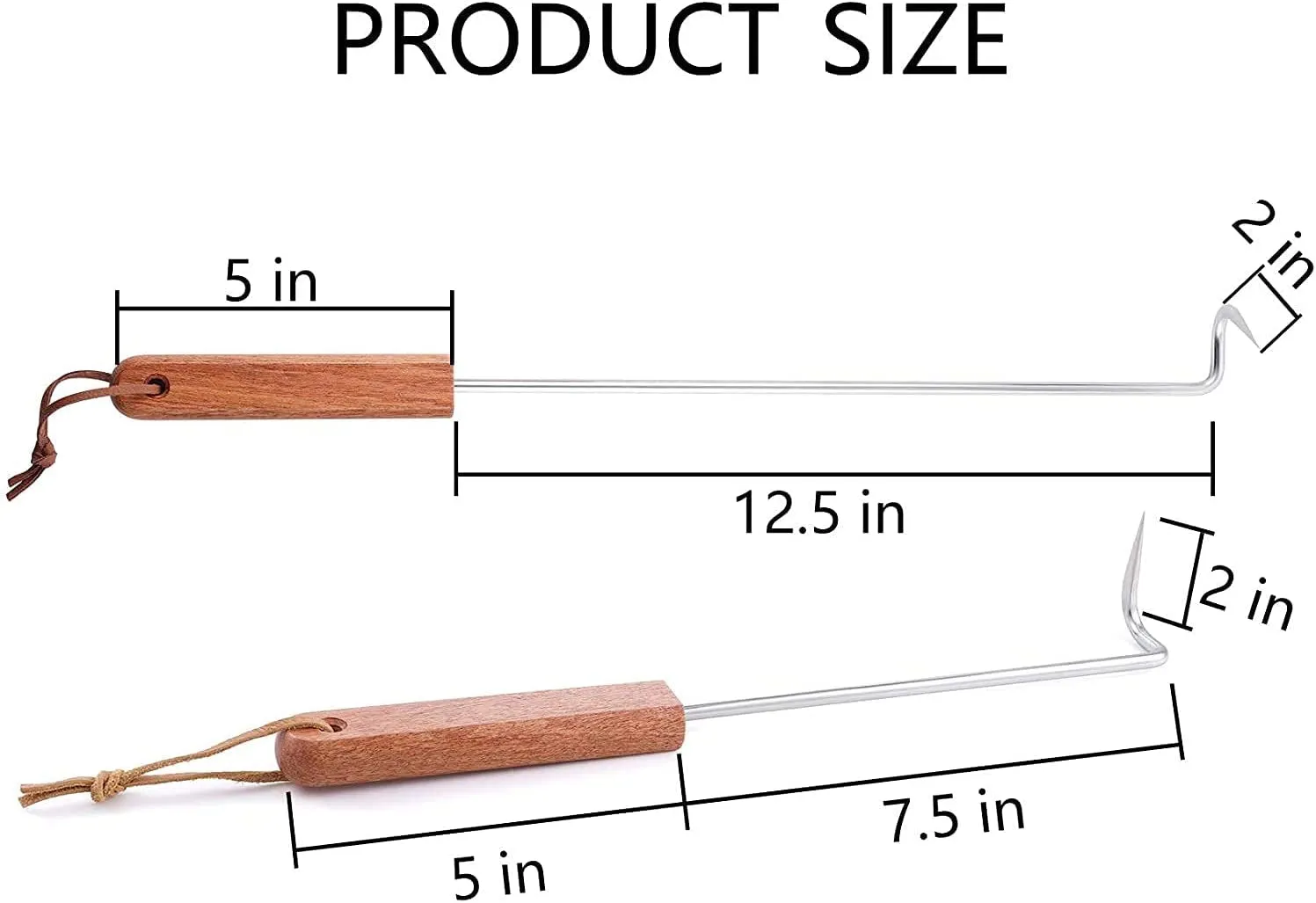 LQLMCOS Food Flipper Turner Hooks Stainless Steel BBQ Meat Hooks Cooking Barbecue Turners Hooks Grill Accessories with Wooden Handle for Grilling & Smoking (Style A-One Pack)