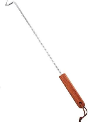 LQLMCOS Food Flipper Turner Hooks Stainless Steel BBQ Meat Hooks Cooking Barbecue Turners Hooks Grill Accessories with Wooden Handle for Grilling & Smoking (Style A-One Pack)