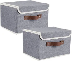 Lucky Monet Storage Bins Boxes with Lids 2 Pack Decorative Storage Boxes Collapsible Fabric Storage Basket Containers Lidded Storage Cube for Organizing Closet Home Office, 10"x 8"x 7" (Grey)