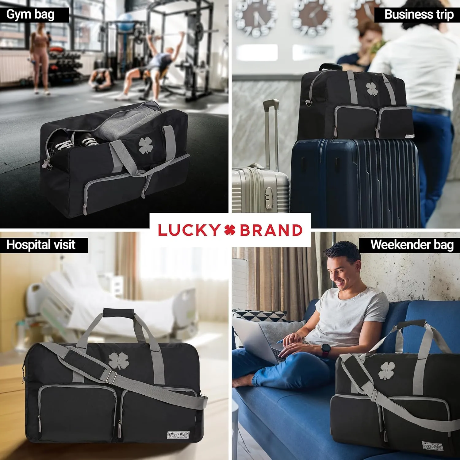 Lucky Travel Duffel Bags 115L, Gym Bag, Travel Bag & Large Duffle Bag for Men, Foldable Overnight Weekender Bags for Women & Men with Adjustable Shoulder Strap, Black