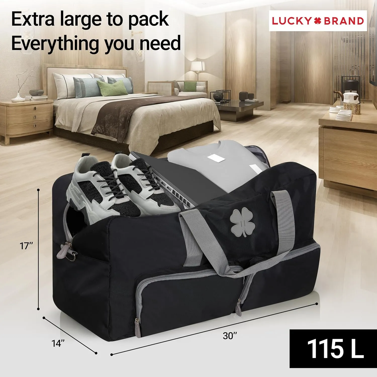 Lucky Travel Duffel Bags 115L, Gym Bag, Travel Bag & Large Duffle Bag for Men, Foldable Overnight Weekender Bags for Women & Men with Adjustable Shoulder Strap, Black