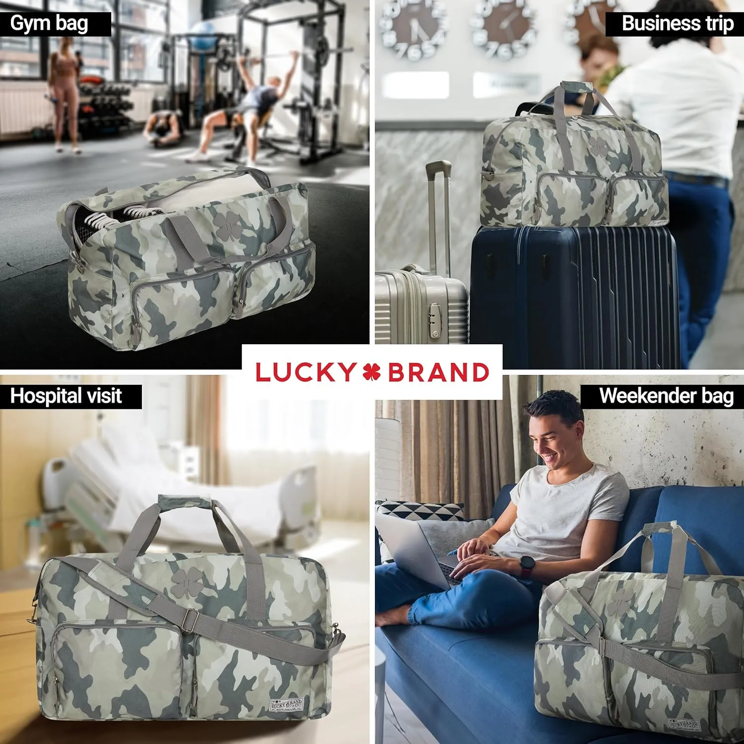 Lucky Travel Duffel Bags 115L, Gym Bag, Travel Bag & Large Duffle Bag for Men, Foldable Overnight Weekender Bags for Women & Men with Adjustable Shoulder Strap, Camo